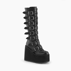 Demonia Swing-815 Black Platform Buckle Boots